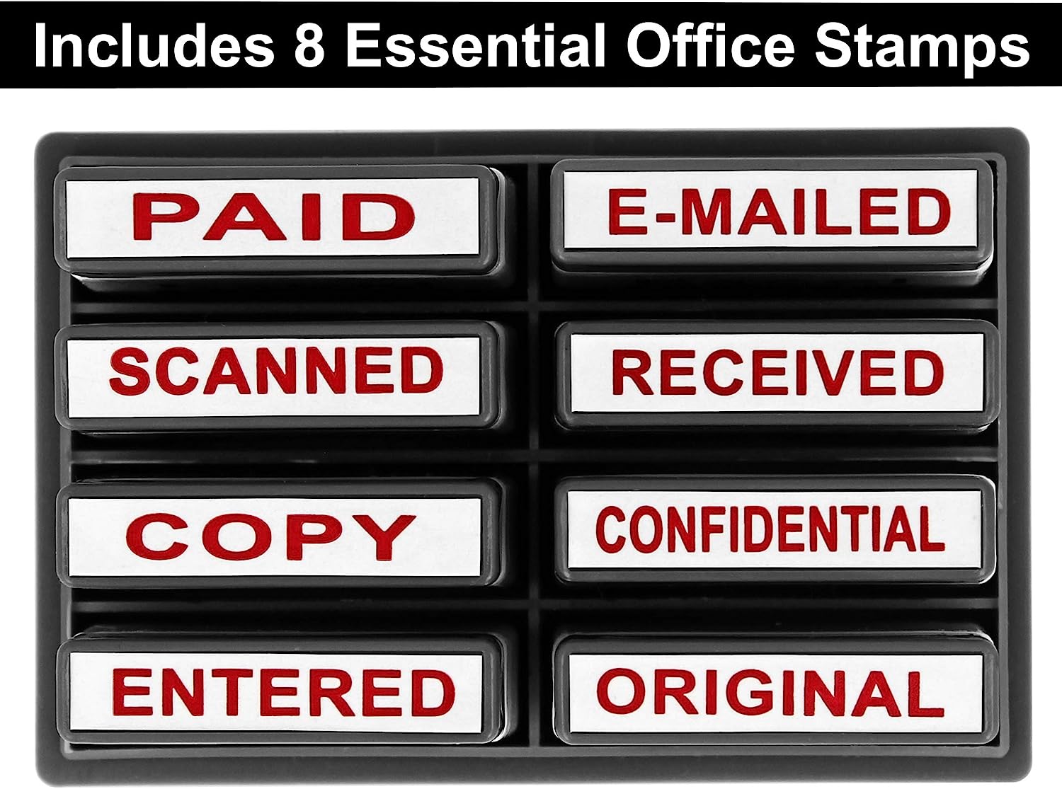 ExcelMark Mini Office Message Rubber Stamp Set - Red Ink - Storage Tray Included - Image 4